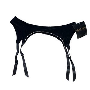 NWT Fredricks of Hollywood Seduction Black Y2K Velour Jewel Lined Garter Belt